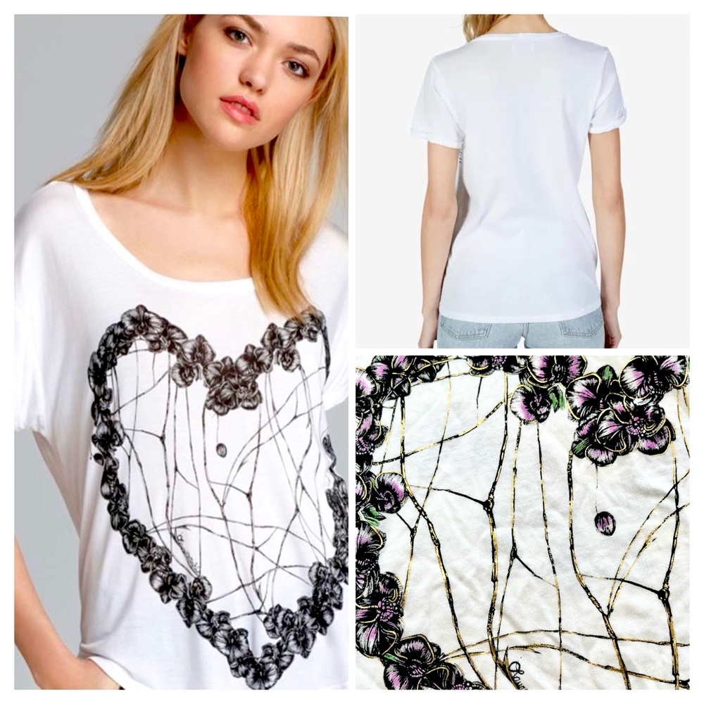 Lauren Moshi Revolve Orchid Heart Audrey Soft S/S T White Violet Gold Size XS